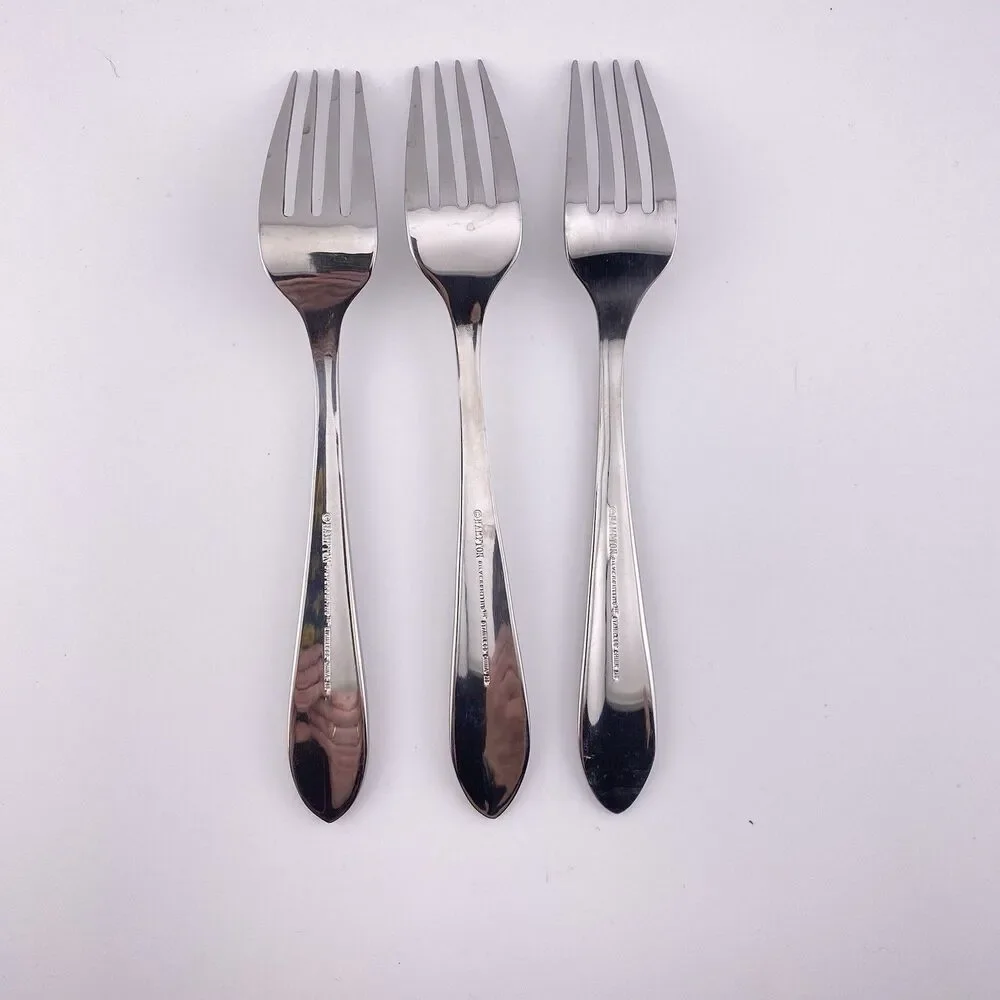 3-Hampton Silversmiths LACE FROSTED Stainless SALAD FORKS 7